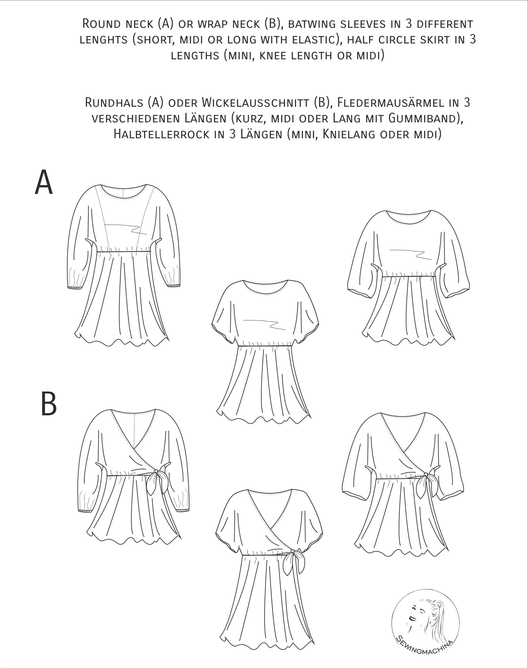 PDF sewing pattern batwing dress Bernd / Schnittmuster Fledermausärmel-Kleid / Video tutorial