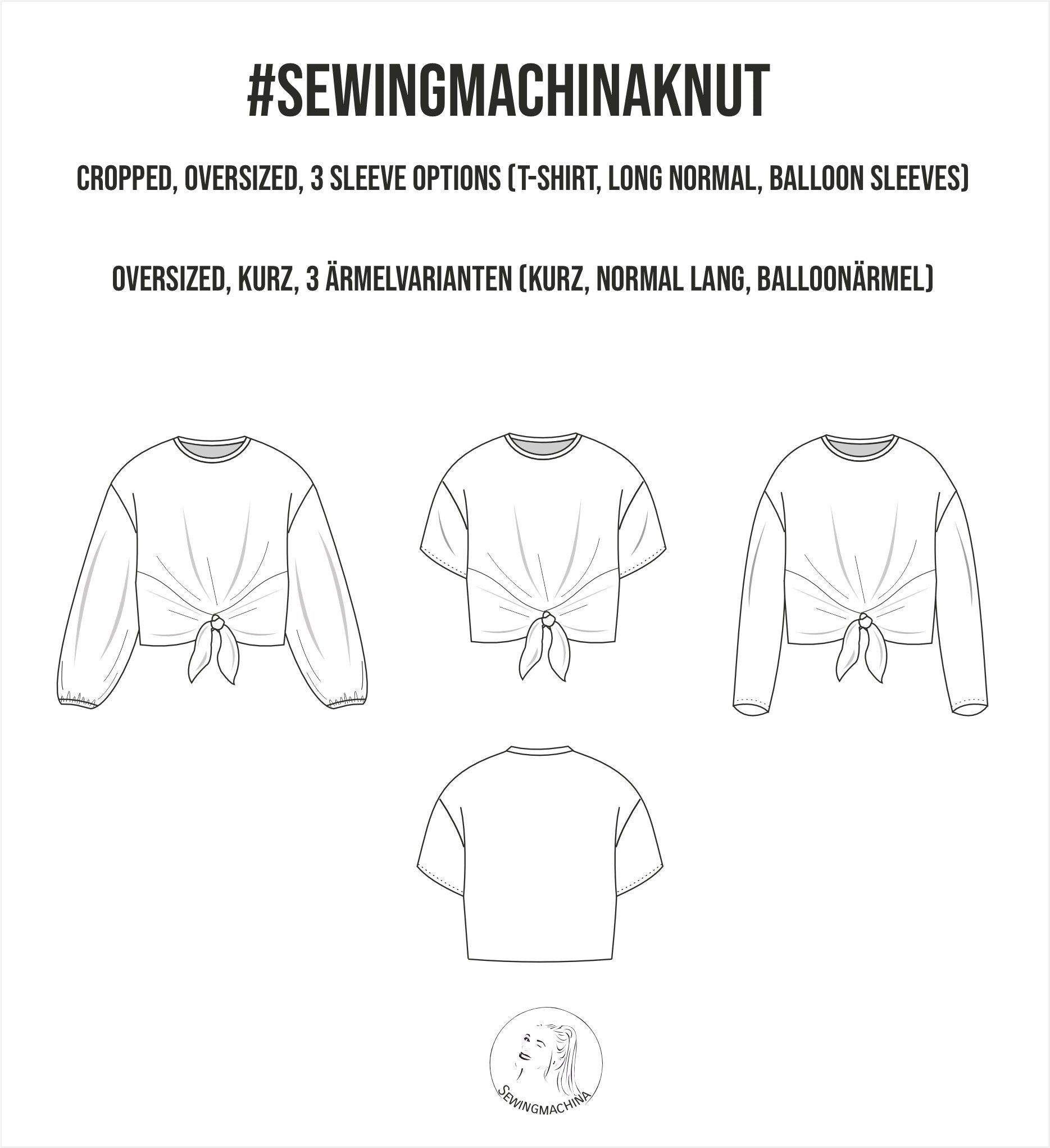 Schnittmuster Oversize Shirt mit Bindeband vorne Knut / PDF Schnittmuster mit Knoten vorn