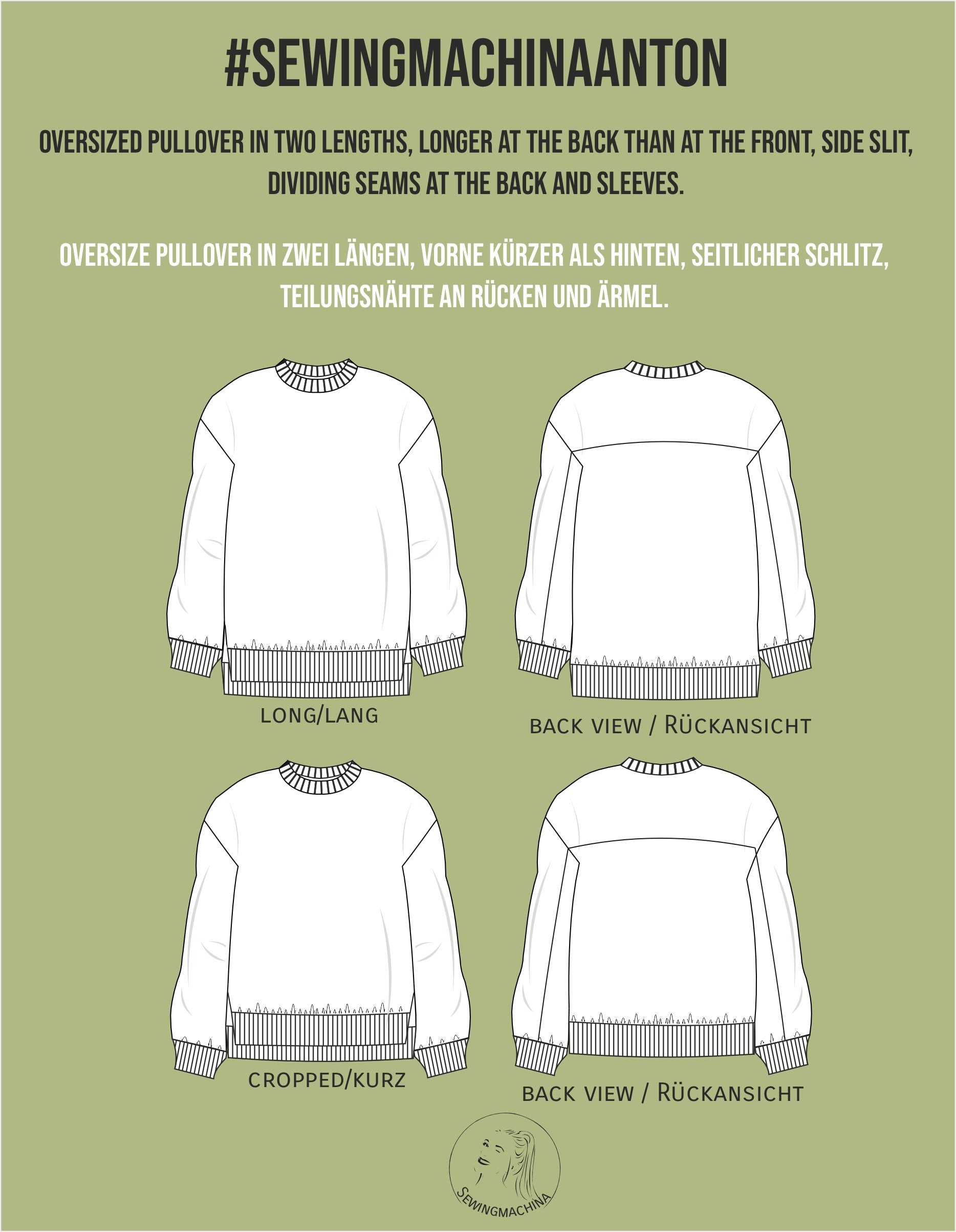basic oversize pullover with side slit Anton / PDF sewing pattern / video tutorial / beginner-friendly / easy
