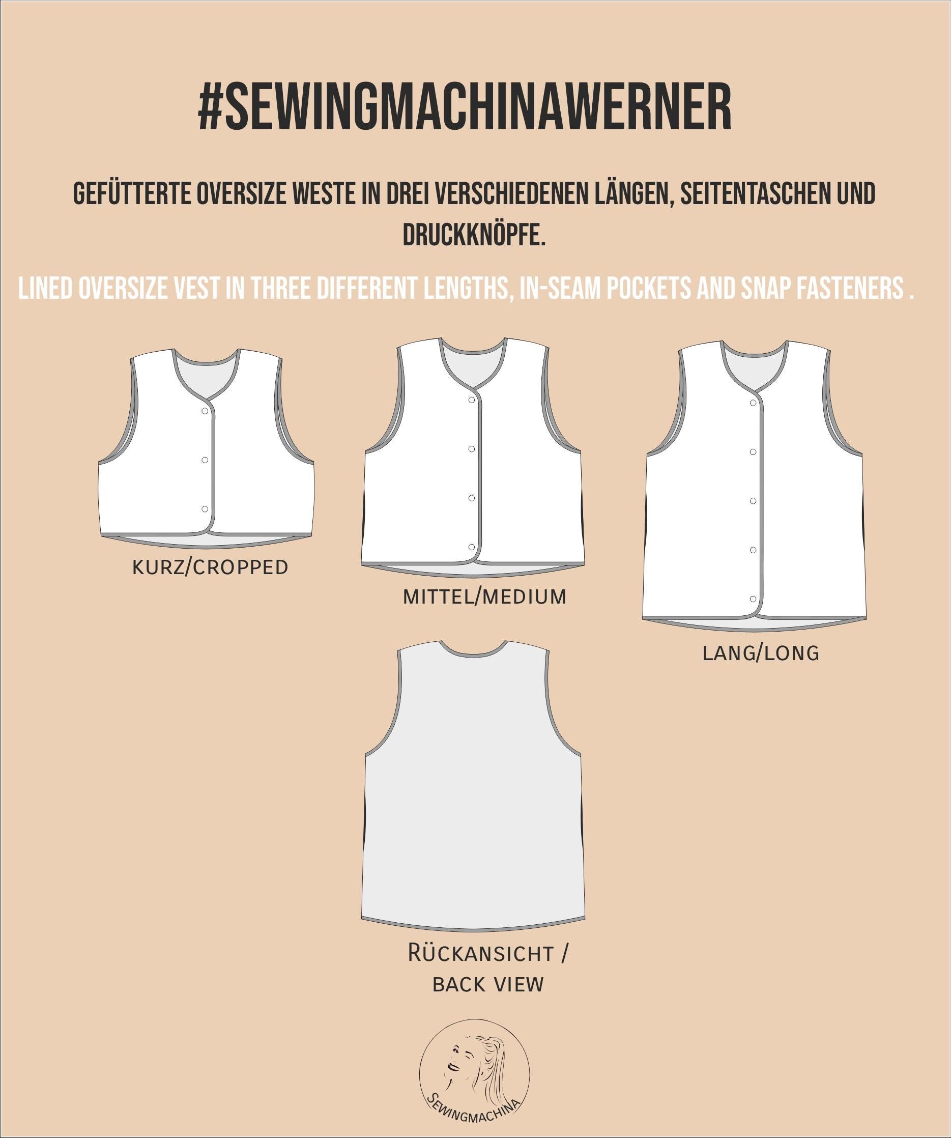 oversize vest PDF sewing pattern / video tutorial / 3 lengths / Werner vest