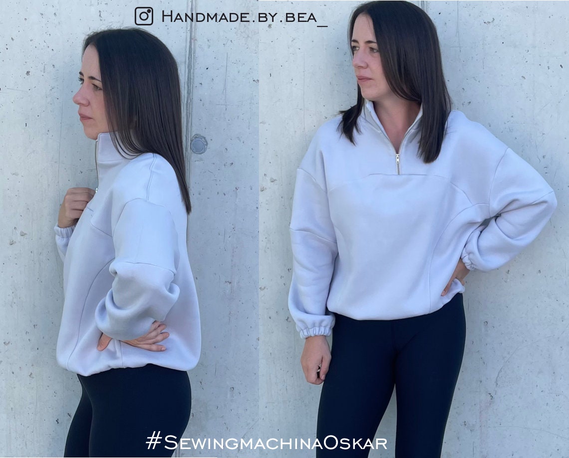 PDF Schnittmuster Oversize Pullover Rundhals oder Half zip Oskar / Video Tutorial / anfängerfreundlich