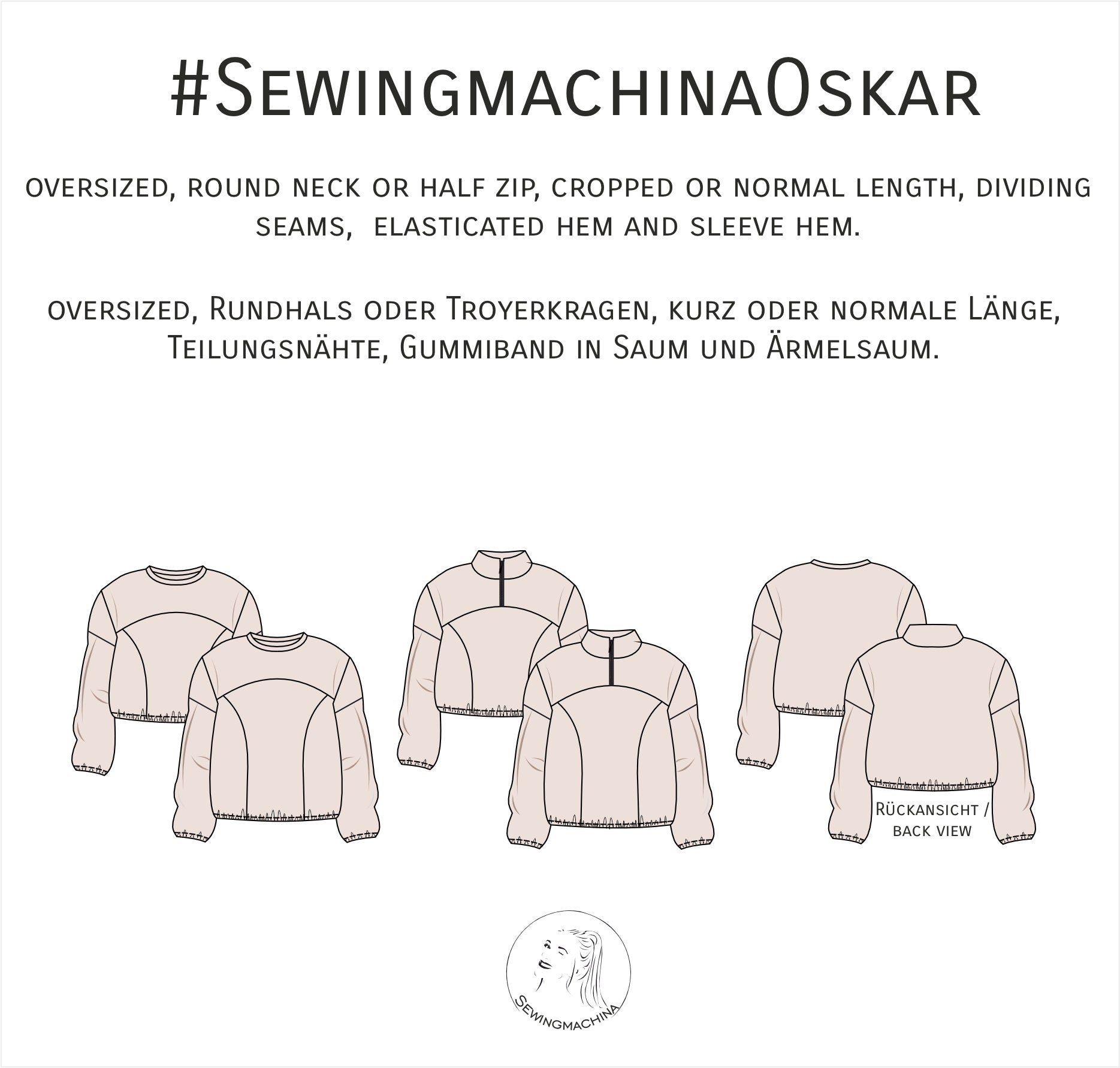 PDF Schnittmuster Oversize Pullover Rundhals oder Half zip Oskar / Video Tutorial / anfängerfreundlich