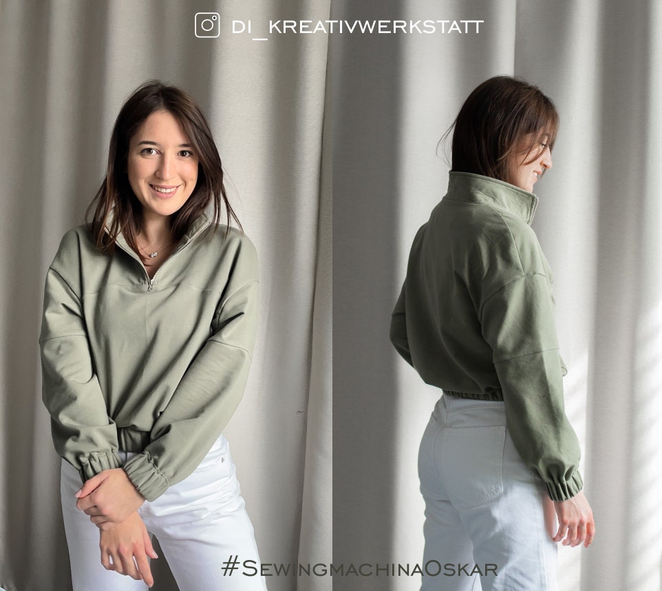 PDF Schnittmuster Oversize Pullover Rundhals oder Half zip Oskar / Video Tutorial / anfängerfreundlich