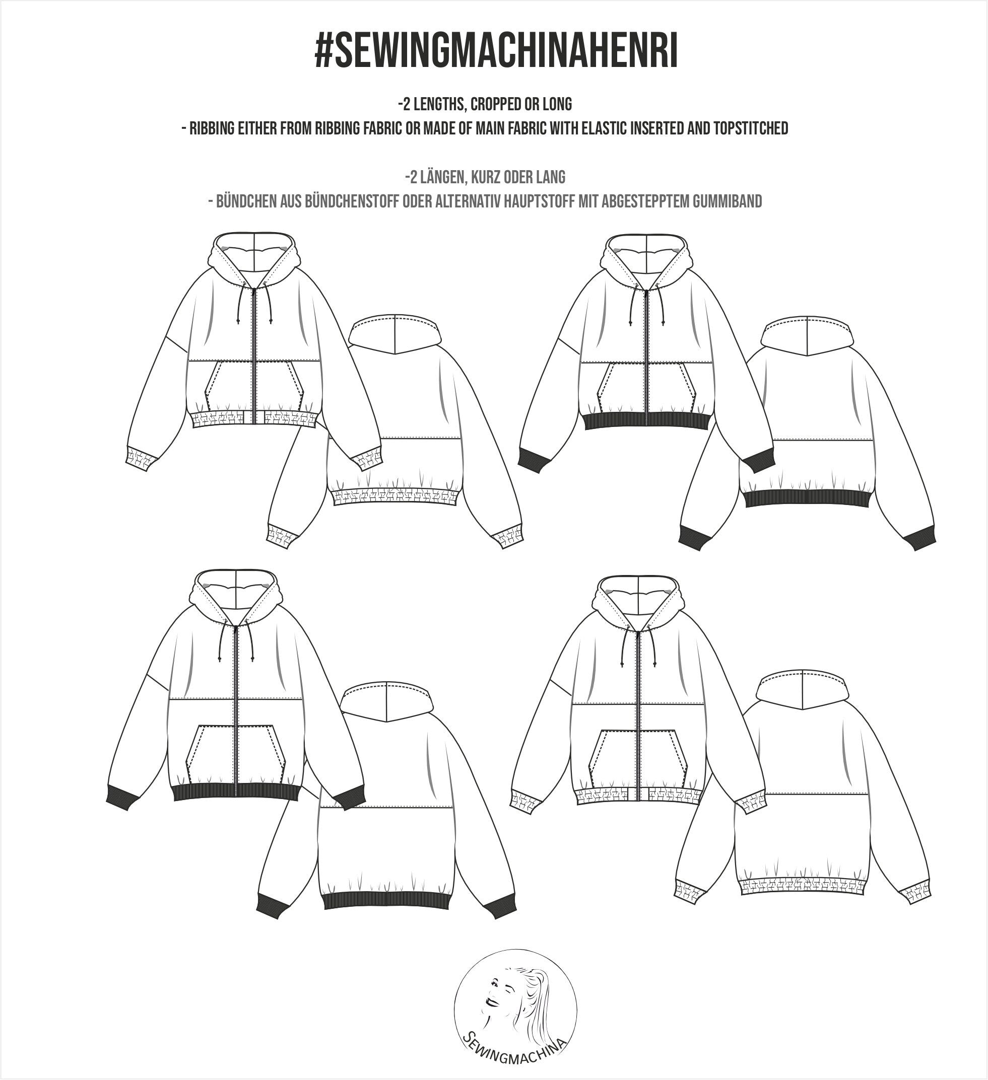 oversize Sweatjacke Henri, PDF Schnittmuster / easy / mit Video Tutorial / zip-up hoodie