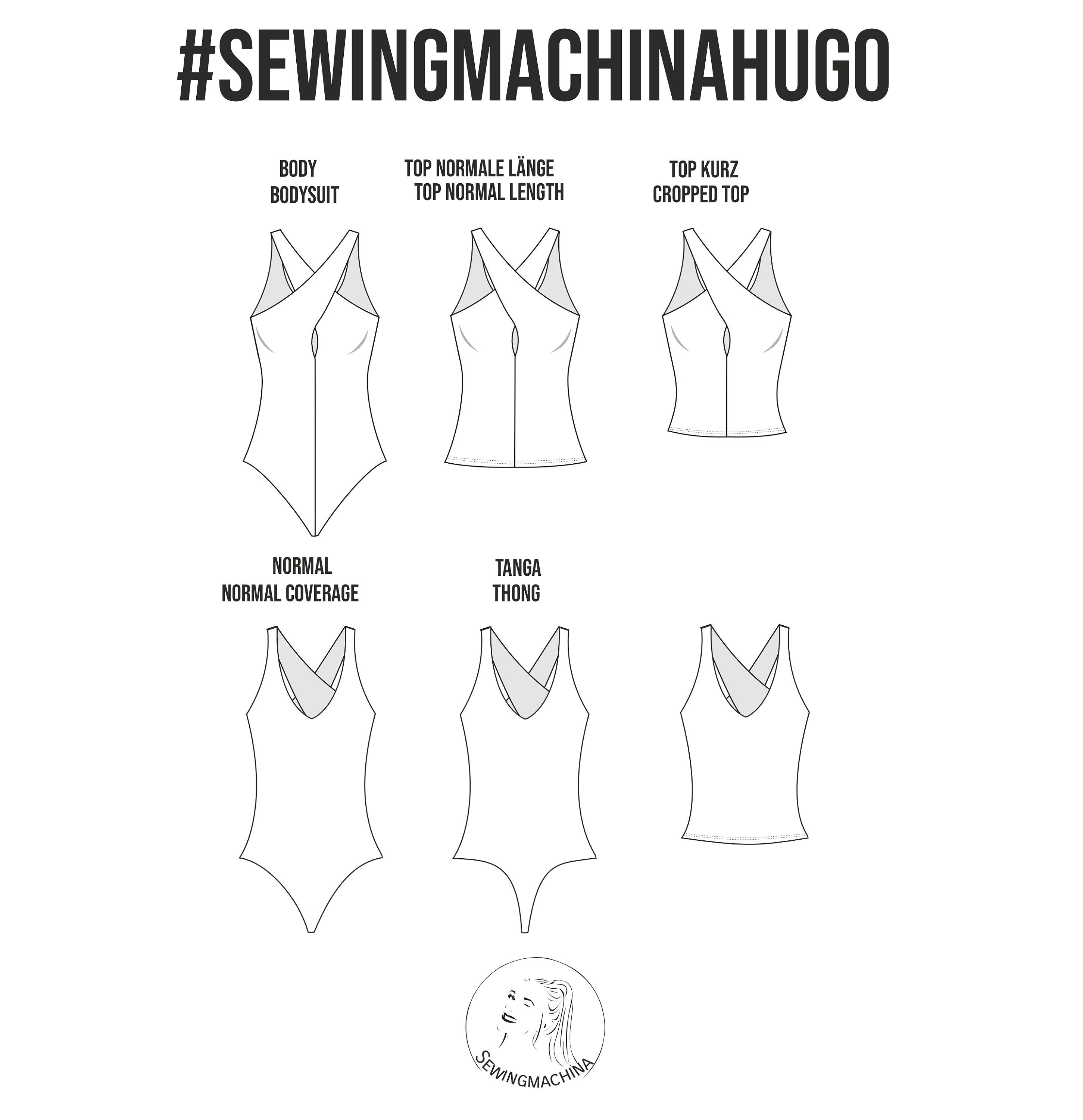 PDF sewing pattern cross over bodysuit or top Hugo / Schnittmuster überkreuzter Body oder Top / E-Book, A4, A0, US letter