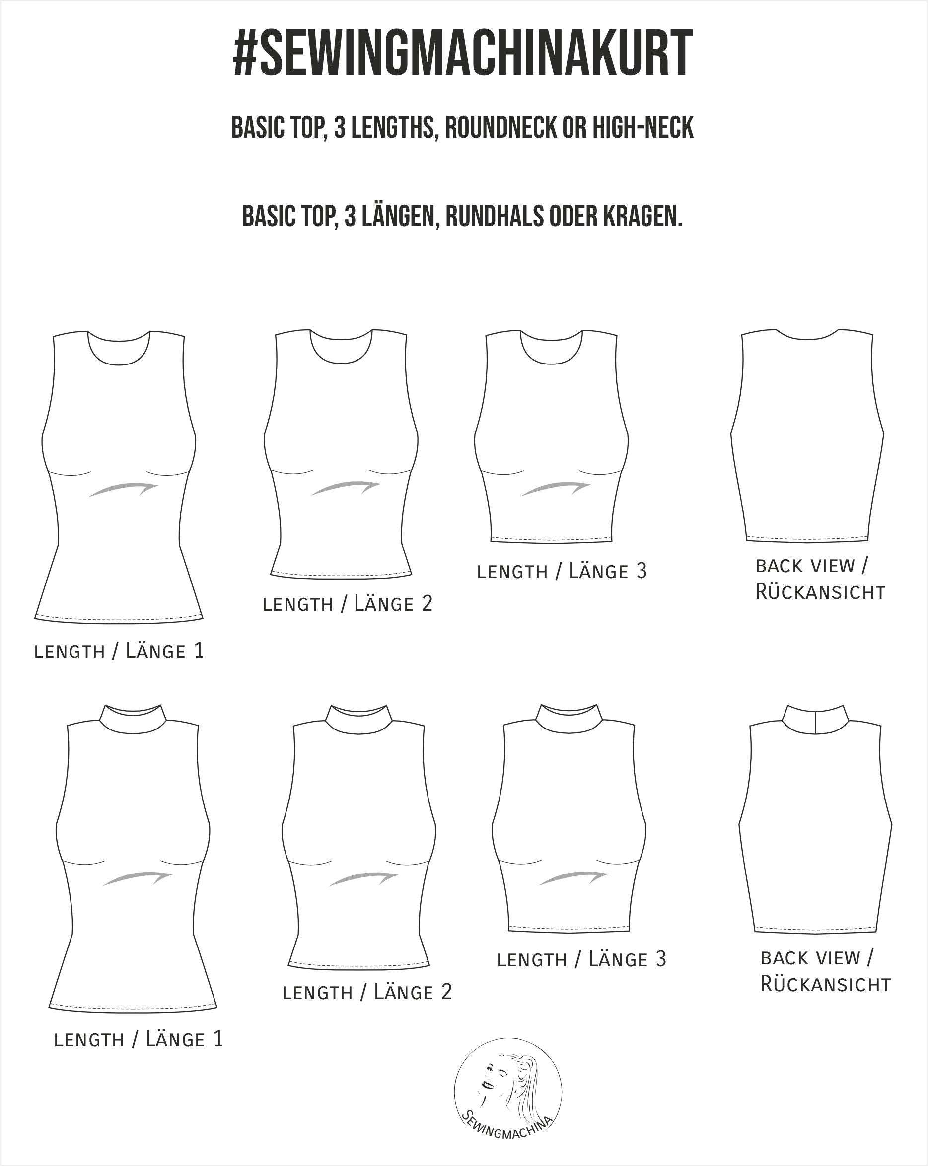 Basic tank sewing pattern Kurt / 3 lengths / easy high neck top / beginner-friendly with video tutorial